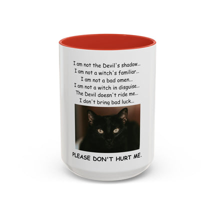 Black Cat 'Please Don't Hurt Me' Accent Coffee Mug – Dispelling Superstitions Gift