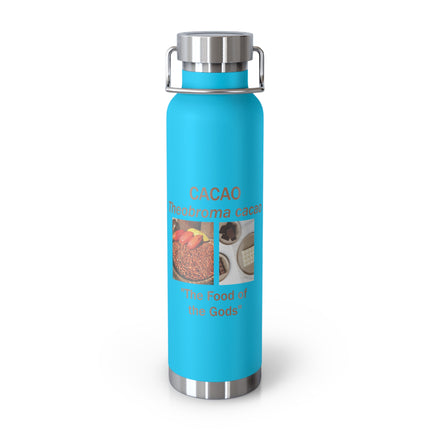 Cacao Copper Vacuum Bottle 22oz – Insulated Travel Bottle with ‘Cacao: The Food of the Gods’ Design