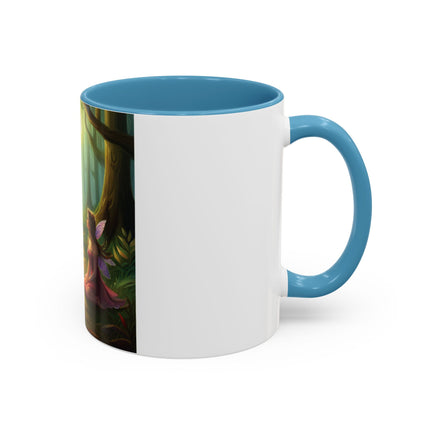 Enchanting Fairy & Cat Accent Mug – Fantasy Nature Design, 11oz