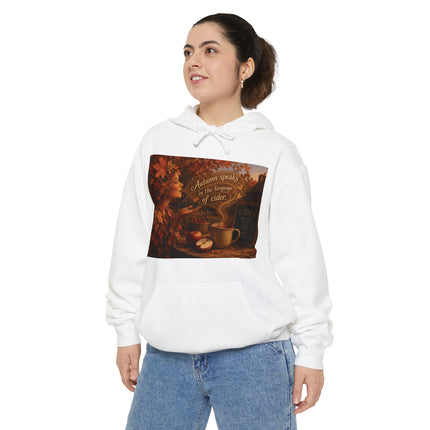 Autumn Leaves & Cider Hoodie — Cozy Fall Sweatshirt with 'Autumn Speaks' Still Life Design