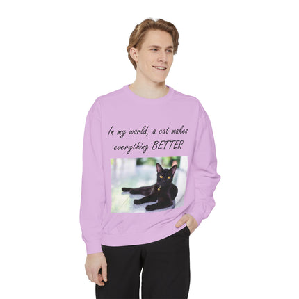 Unisex Cat Lover Sweatshirt - "In my world, a cat makes everything BETTER"