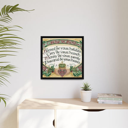 Framed Holiday Blessing Matte Canvas — "Blessed be your holidays" Celtic Wall Art