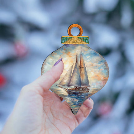 Holiday Coastal Ornaments - Sailboat Symphony Wooden Ornaments by G.Debrekht Coastal Holiday Decor - 8688172-2