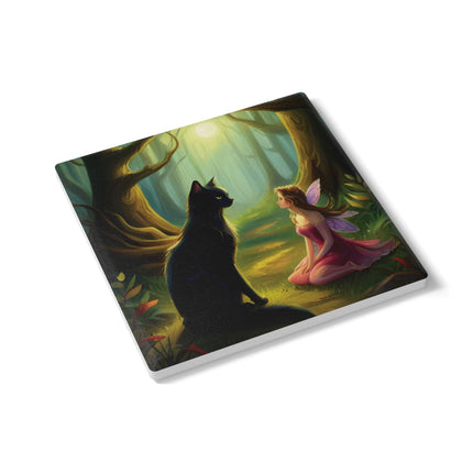 Enchanted Forest Fairy Cat Ceramic Coaster - Magical Home Decor