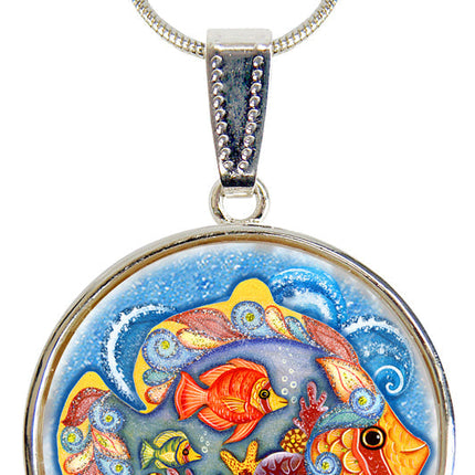 Fishy Family Silver Plated Mother of Pearl Jewelry Pendant Necklace Coastal - 44050-1