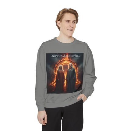 Aging Is Sacred Fire Sweatshirt — Mystical Elderhood Graphic Sweatshirt