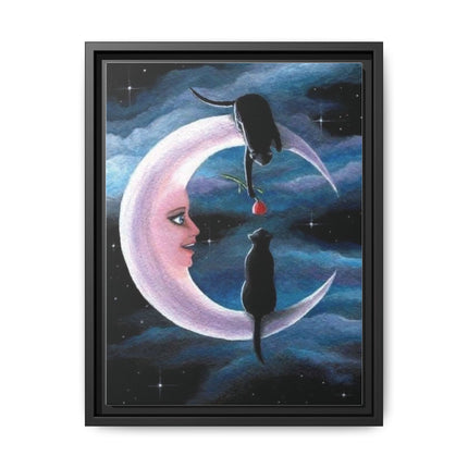 Framed Matte Canvas Moon Cats Wall Art — Whimsical Night Sky Print