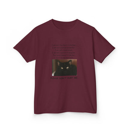Kids Cotton Tee – “Please Don’t Hurt Me” Black Cat Design