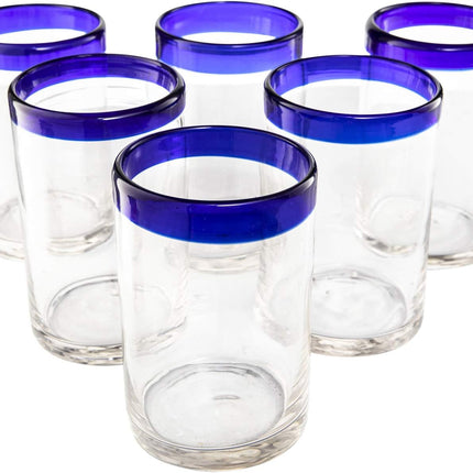 Hand Blown Mexican Drinking Glasses – Set of 6 Confetti Rock Design Glasses by The Wine Savant (Cobalt)-2