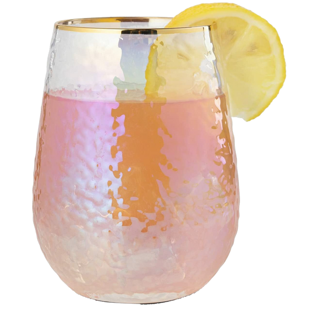 Festive Lustered Iridescent Stemless Wine & Water Glasses - Set of 4-100% Glass 15oz Mouthblown Colorful Glasses - Anniversaries, Birthday Gift, Cocktail Party Radiance - Water, Whiskey, Juice, Gift-0