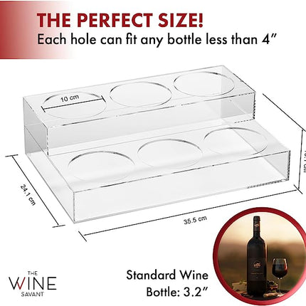 Acrylic Bottle Holder, Coffee Syrup Rack Display Case | 2-Tiered 6 Bottle | Wine Bar Bottle Rack, Clear Shelf Rack for Kitchen, Countertop, Fridge Pantry Storage Organizer - Wine, Soda, Cans, Liquor-2