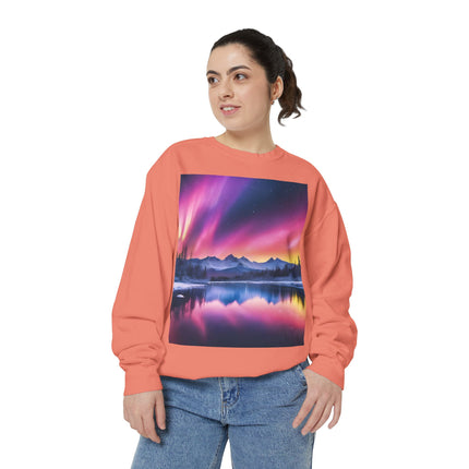 Aurora Lake Crewneck Sweatshirt — Colorful Northern Lights Landscape