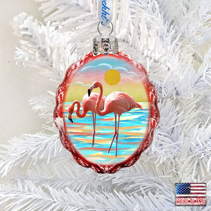 Flamingo at Sunset Mercury Glass Ornament by G. DeBrekht - Coastal Holiday Decor - 777375-1