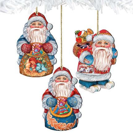 Holiday Gifts Santa Wooden Ornaments Set of 3 by G. DeBrekht - Christmas Santa Snowman Decor - 8100007S3-1
