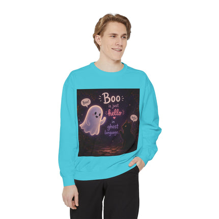 Halloween Ghost Sweatshirt – “Boo is just hello in ghost language” Cozy Pullover