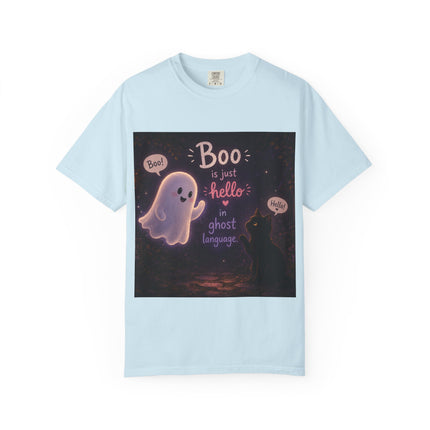 Halloween Ghost T-Shirt — “Boo is just hello in ghost language” Cute Spooky Tee