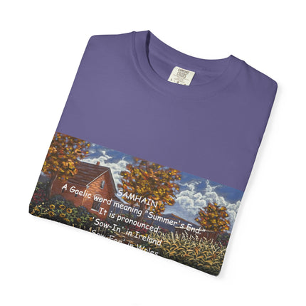 Samhain Harvest Tee — 'Samhain' Pronunciations + 'Pumpkin Spice' Autumn Humor