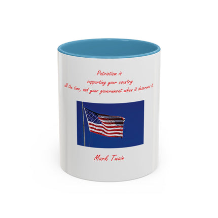 American Flag Accent Coffee Mug — Patriotic Quote by Mark Twain, 11/15oz