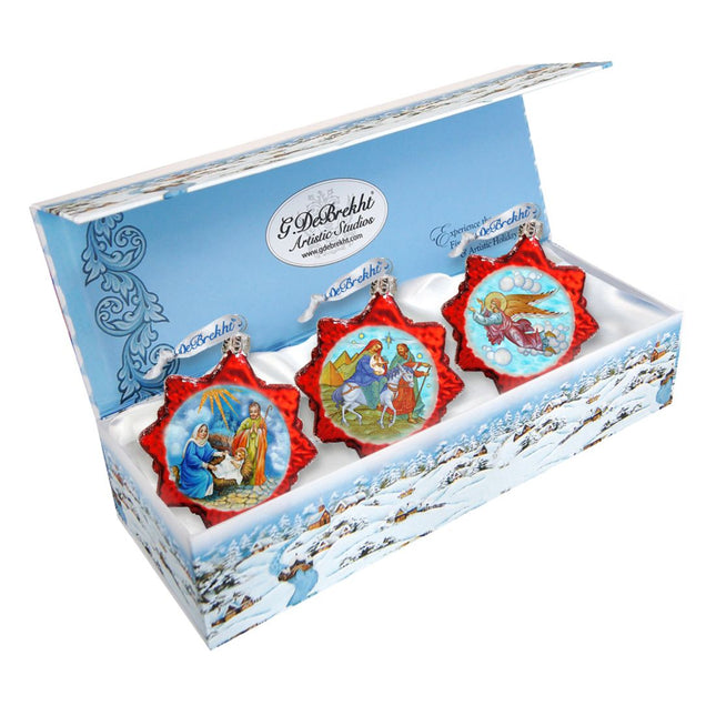 Story of Nativity Mercury Glass Ornaments Set of 3 by G. DeBrekht - Nativity Holiday Decor - 770122S3-0
