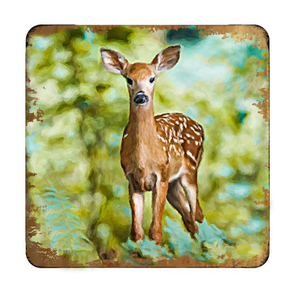 Forest Deer Wooden Cork Coasters Gift Set of 4 by Nature Wonders - Nature Wildlife Decor  - 95290C-S4-3