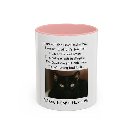Black Cat 'Please Don't Hurt Me' Accent Coffee Mug – Dispelling Superstitions Gift
