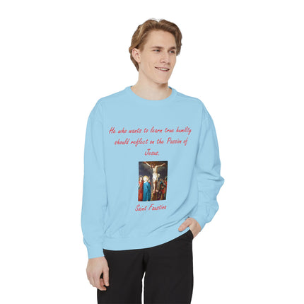 Inspirational Saint Faustina Sweatshirt – Unisex Garment-Dyed Crewneck