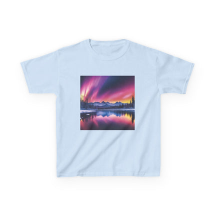 Kids Tee — Colorful Northern Lights Mountain Print
