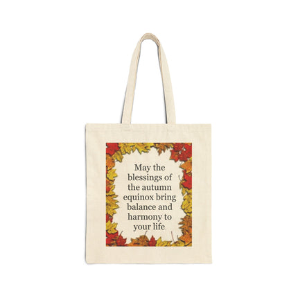 Autumn Equinox Blessings Tote Bag — Fall Leaves Canvas Shopper
