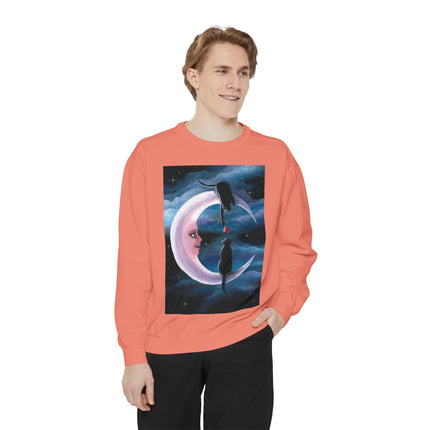 Moonlit Cats Sweatshirt —Whimsical Crescent Moon & Black Cat Graphic