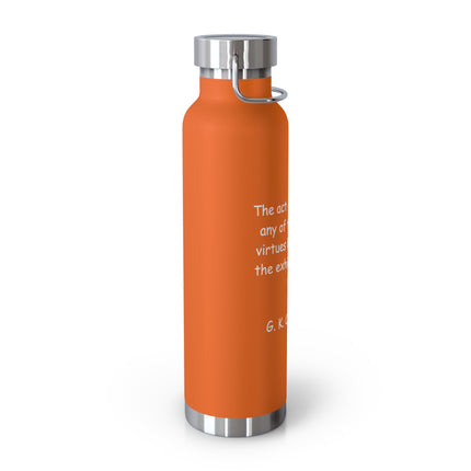 Inspirational Copper Vacuum Insulated Bottle - 22oz with Quote by G. K. Chesterton
