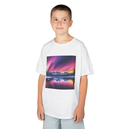 Kids Tee — Colorful Northern Lights Mountain Print