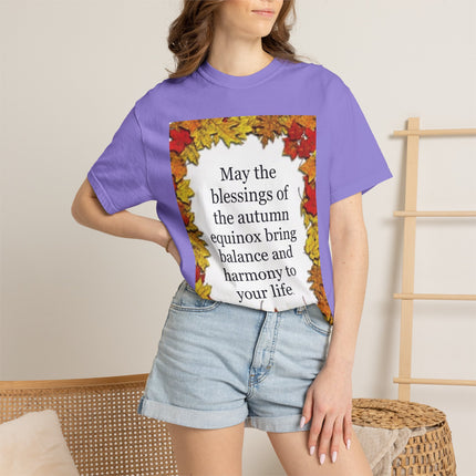 Autumn Equinox Blessings T-Shirt — Fall Leaves Balance & Harmony Tee