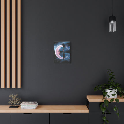 Two Black Cats on Crescent Moon Matte Canvas Art — Cat Lovers Wall Decor