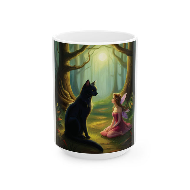 Enchanted Forest Fairy Cat Mug – 15oz Ceramic for Nature Lovers