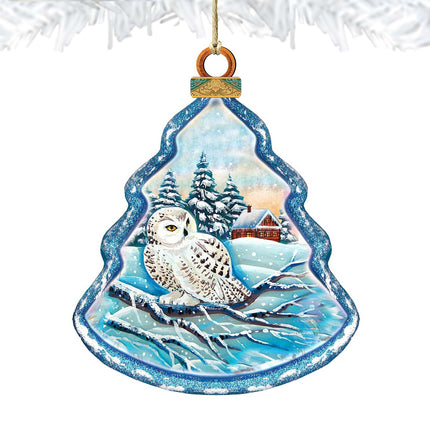 White Owl Wooden Ornaments - Tree Ornament by G. DeBrekht - Wildlife Holiday Decor - 8015221-2
