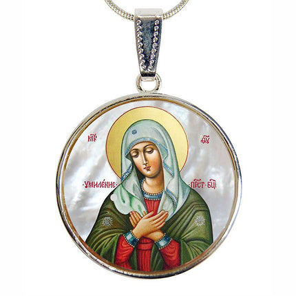 Mother of God Tenderness Silver Plated Mother of Pearl Necklace Jewelry - 43012-2