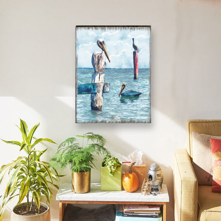 Peaceful Birds Pelicans and Seagulls Wooden Coastal Wall Art by Nature Wonders - Coastal Sea-Life Decor - 95252-4B-4