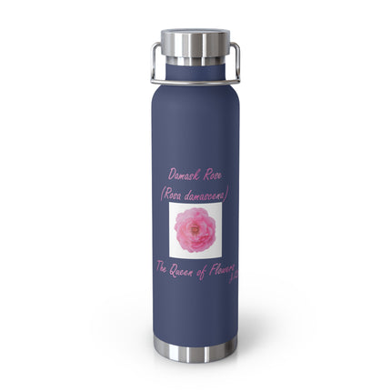 22oz Floral Insulated Water Bottle – Pink Rose “Queen of Flowers” Design