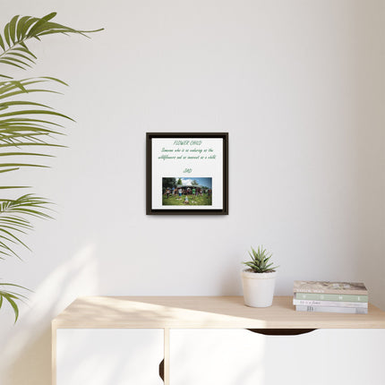 Flower Child Matte Canvas Print — "Flower Child" Quote with Festival Photo (Framed)
