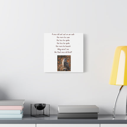 Wise Old Owl Matte Canvas Wall Art – Poem Print with Autumn Owl Photo