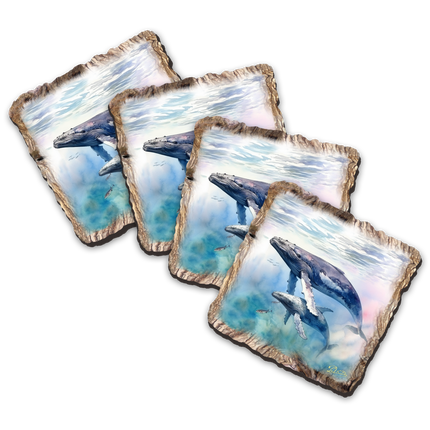 Humpback Whale Wooden Cork Coasters Gift Set of 4 by Nature Wonders Nature Wildlife Decor  - 95395C-S4-2