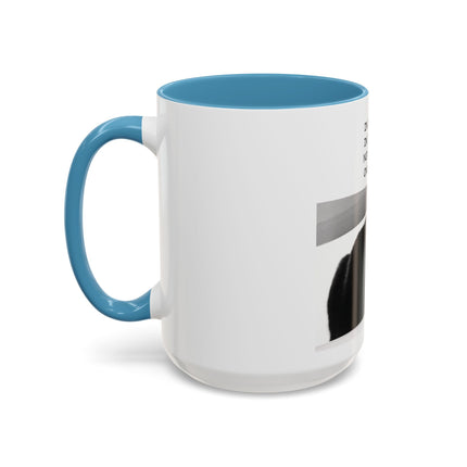 Black Cat Coffee Mug — “In the Here In the Now No Worries Only Meow” Accent Mug