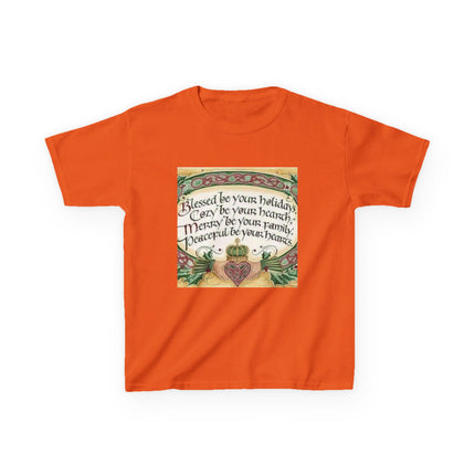 Blessed Holiday Kids Tee – Heart & Crown Celtic-Inspired Winter Shirt