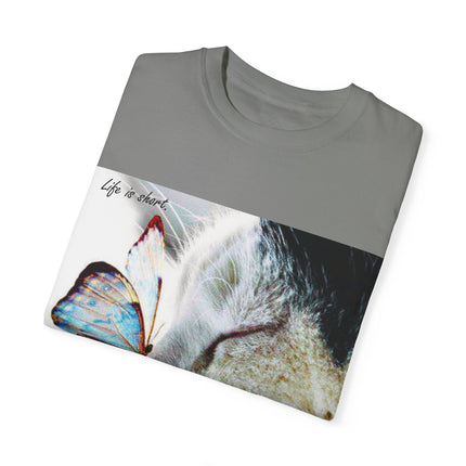 Inspirational Cat & Butterfly T-Shirt | Life is Short Quote