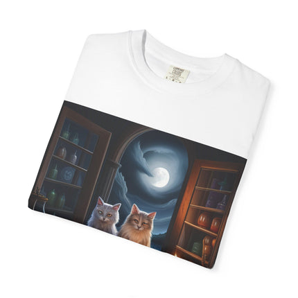 Magical Cats Unisex T-Shirt - Cozy Night Reading Design