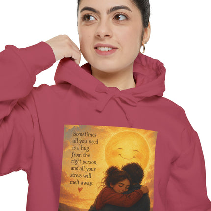 Sunlit Embrace Hoodie – "All You Need Is a Hug" Cozy Inspirational Sweatshirt