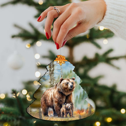 Grizzly Family Glade Tree Wooden Ornaments by G.Debrekht - Wildlife Holiday Decor - 870009-3