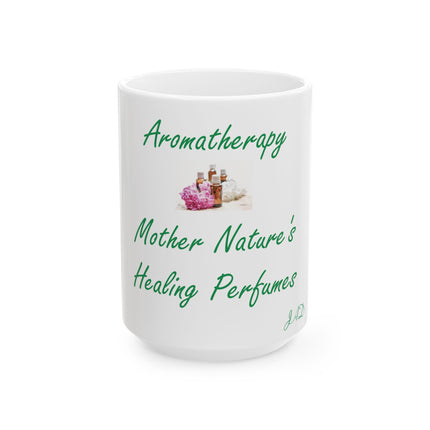 Aromatherapy Ceramic Mug – “Healing Perfumes” Design, 15oz