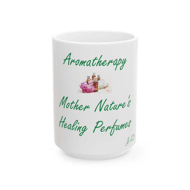 Aromatherapy Ceramic Mug – “Healing Perfumes” Design, 15oz