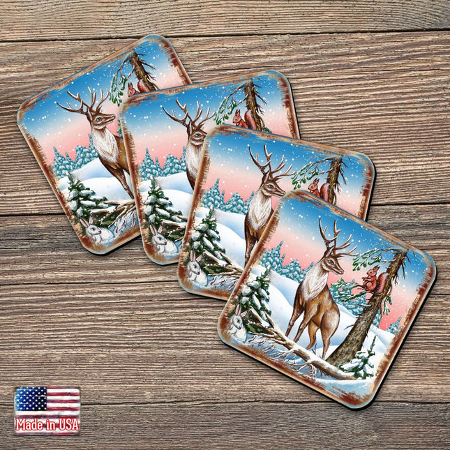 Deer Wooden Cork Coasters Gift Set of 4 by Nature Wonders - Nature Wildlife Decor  - 95379C-S4-0